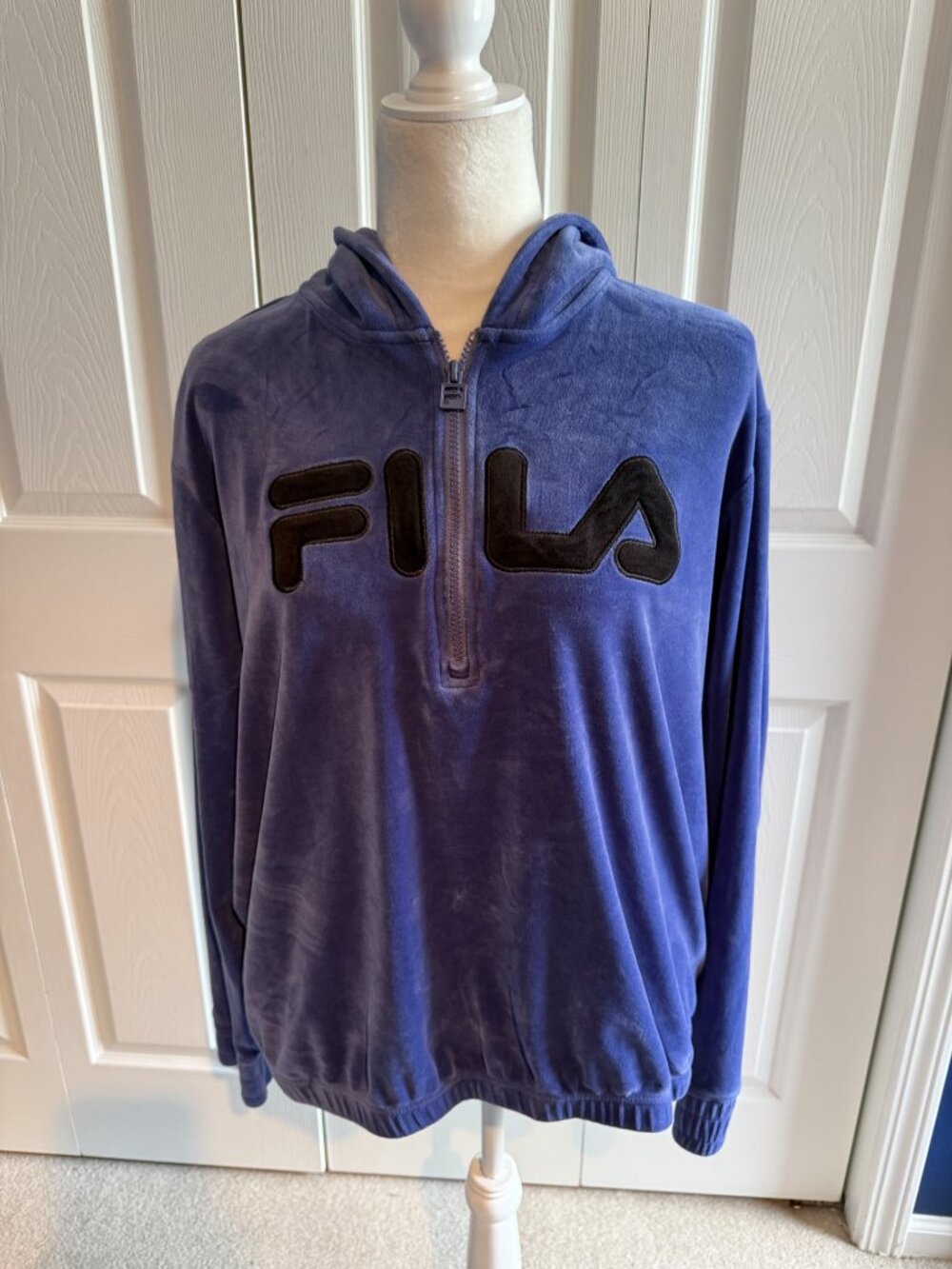 Vintage Y2K Fila Blue Velour 1/4 Zip Pullover Hoodie Sweater Women Size XXL
